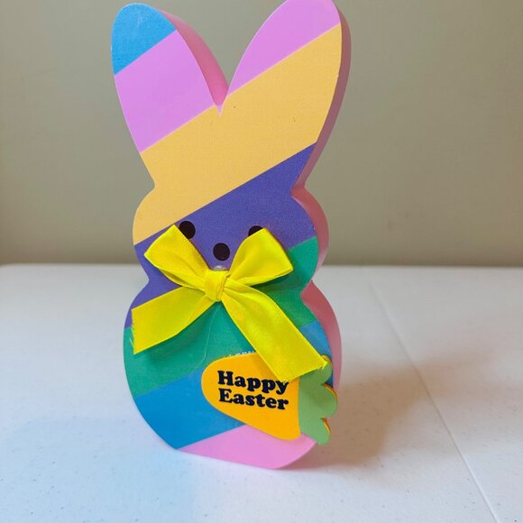 Striped Peep Easter bunny block decoration HAPPY EASTER spring Easter decoration - Picture 2 of 11